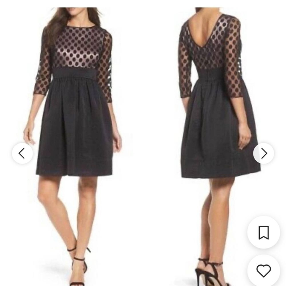 Eliza J Lace Polka-dot Fit & Flare Cocktail Dress Size 6P 6 Petite